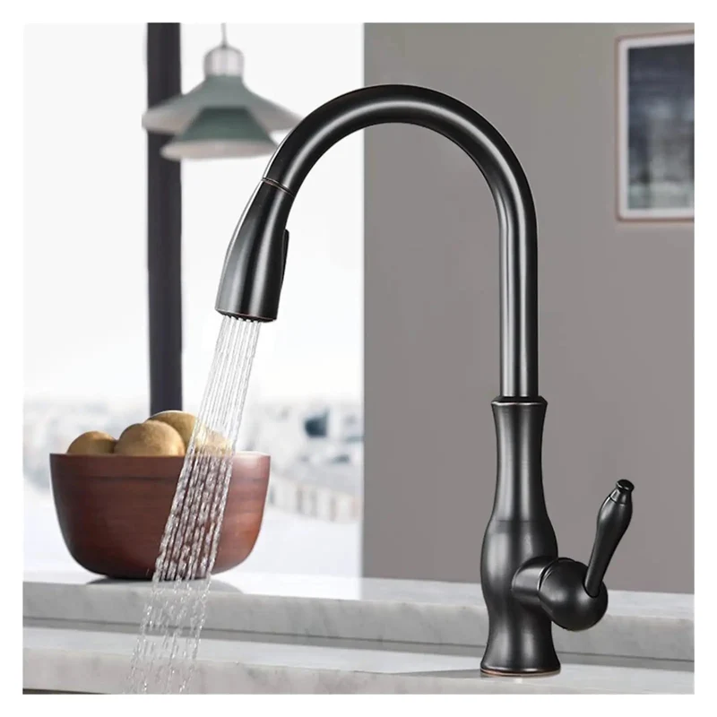 Solid Matte Black Kitchen Faucet Pull Down Sprayer 360 Spin Single Lever Mixer Tap Durable Chrome Finish Modern Sink Hardware For Your Slick Countertop Renovation Project