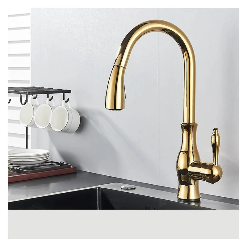 Modern Slick Black Kitchen Faucet With Pull Down Sprayer And Full 360 Rotating Gold Spout, One Hand Single Lever Mixer Tap, Heavy Duty Pvd Finish For That Go-To Home Sink Installation