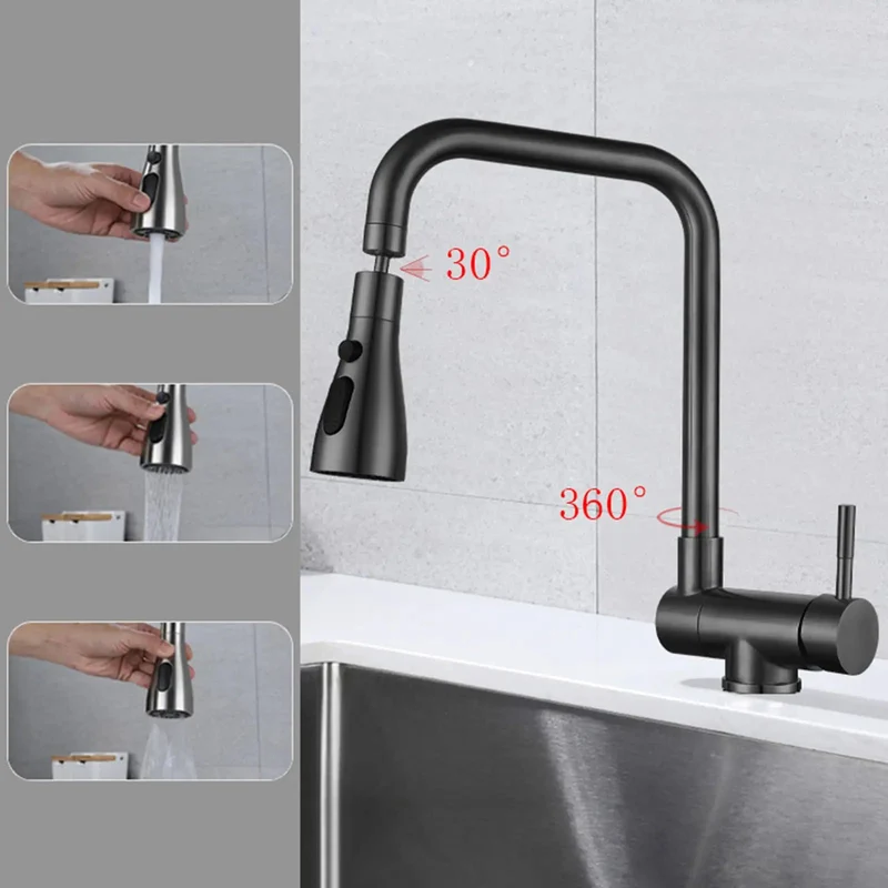 Sleek Heavy Duty Foldable Kitchen Faucet With Three Spray Modes And Swiveling Spout No Fuss Single Hole Mount Collapsing Sink Mixer Tap For Tight Window Spaces Built Tough One Lever Handle