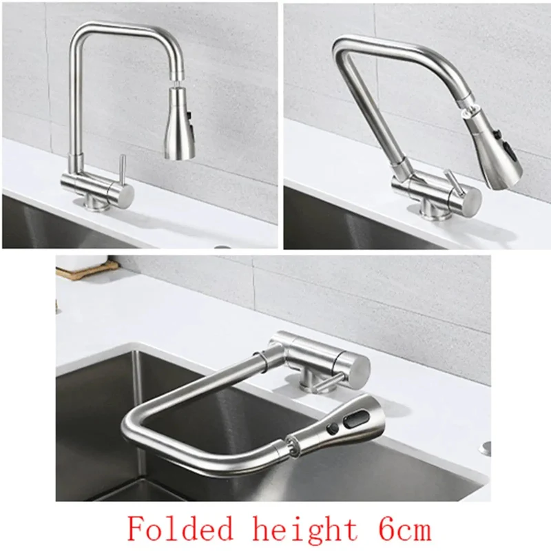 Sleek Heavy Duty Foldable Kitchen Faucet With Three Spray Modes And Swiveling Spout No Fuss Single Hole Mount Collapsing Sink Mixer Tap For Tight Window Spaces Built Tough One Lever Handle