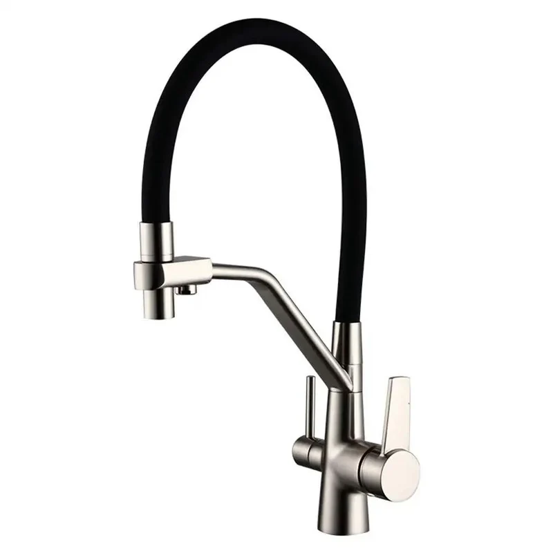 Slick Design Hella Durable 3 Way Kitchen Faucet With 360 Degree Rotating Pull Down Sprayer And 4 In 1 Mixer Tap Featuring Dual Handle Switching For Faucet Filters In A Crisp White Finish Built From Heavy Duty Brass For Zero Hassle Sink Use