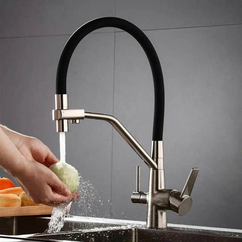 Slick Design Hella Durable 3 Way Kitchen Faucet With 360 Degree Rotating Pull Down Sprayer And 4 In 1 Mixer Tap Featuring Dual Handle Switching For Faucet Filters In A Crisp White Finish Built From Heavy Duty Brass For Zero Hassle Sink Use
