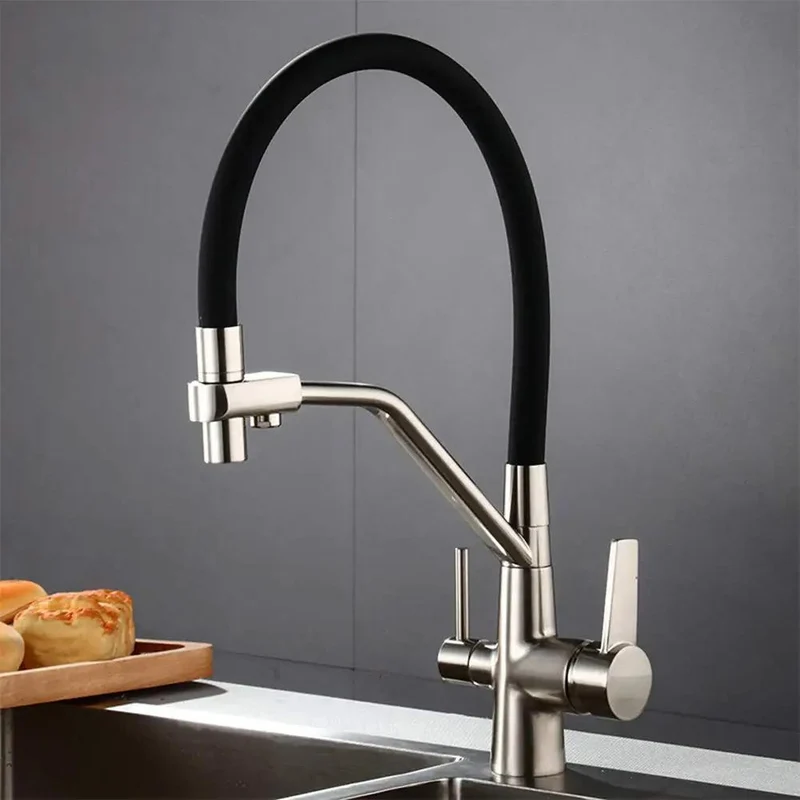Slick Design Hella Durable 3 Way Kitchen Faucet With 360 Degree Rotating Pull Down Sprayer And 4 In 1 Mixer Tap Featuring Dual Handle Switching For Faucet Filters In A Crisp White Finish Built From Heavy Duty Brass For Zero Hassle Sink Use