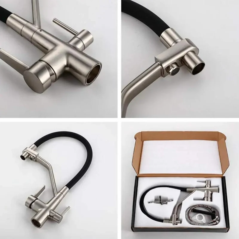 Slick Design Hella Durable 3 Way Kitchen Faucet With 360 Degree Rotating Pull Down Sprayer And 4 In 1 Mixer Tap Featuring Dual Handle Switching For Faucet Filters In A Crisp White Finish Built From Heavy Duty Brass For Zero Hassle Sink Use
