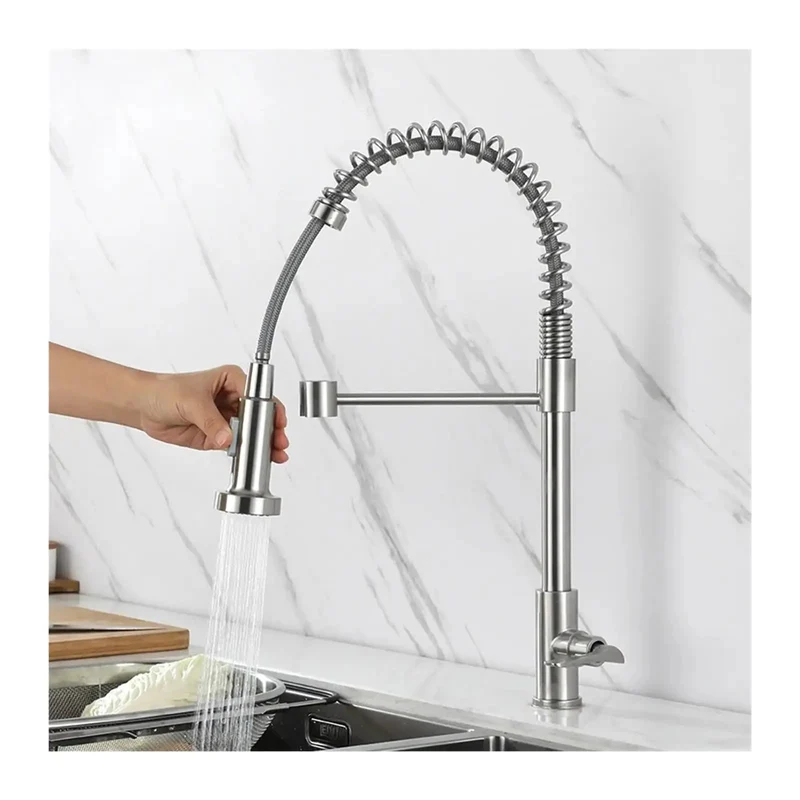 Sharp Stainless Steel Kitchen Faucet With Wall Mounted Spray Head And Single Handle Control For Top Mount Sinks Badass Durable Finish That Is Gonna Last Forever On Your Kitchen Counters