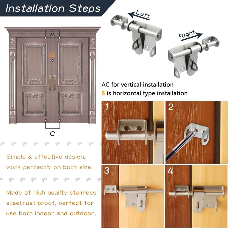 Heavy Duty Stainless Steel Gate Latch And Bolt For Wood Garden Fence Smooth Glider Security Bar Quick Install Rustproof Backyard Gate Lock Zero Hassle Yard Glow Up
