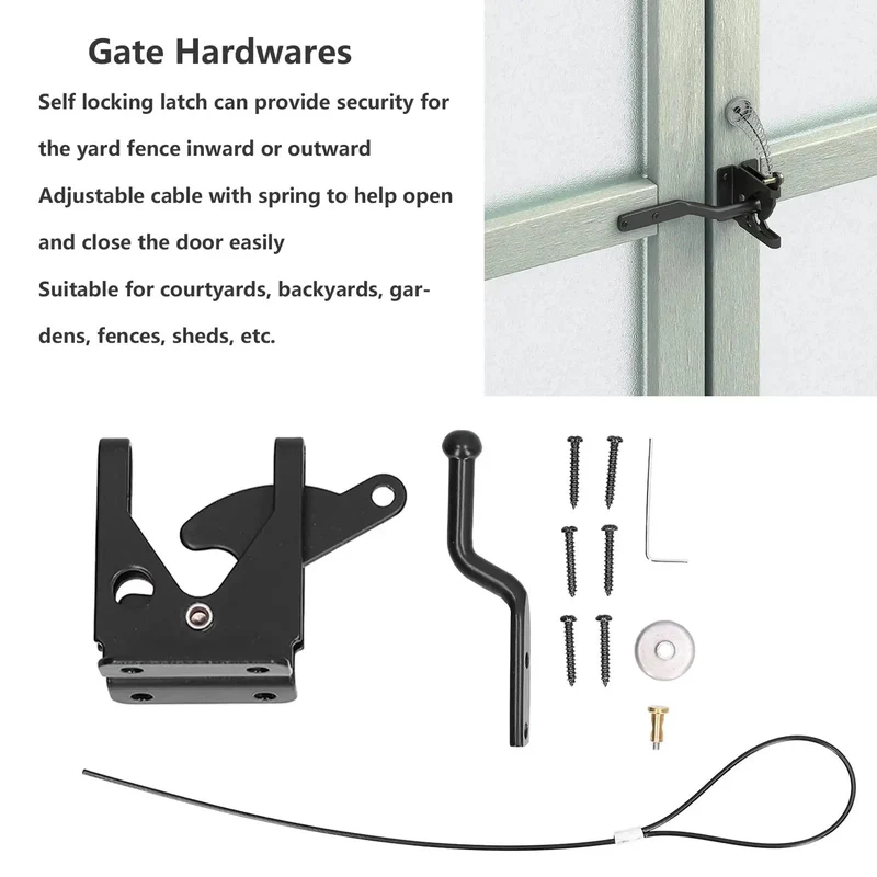 Heavy Gauge Iron Fence Lock With Self Locking Gate Latch And Adjustable Pull Cable Locks Dead Tight Backyard Security Gear For Swing Inward Or Outward Fence Panels