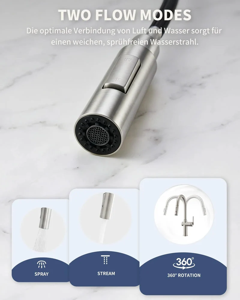 Brushed Nickel Kitchen Faucet With Pull Down Sprayer Serving Up Dual Water Modes And Splash Free Action For Hella Easy Dish Washing And A Slick One Touch Handle For Your Home Sink Setup