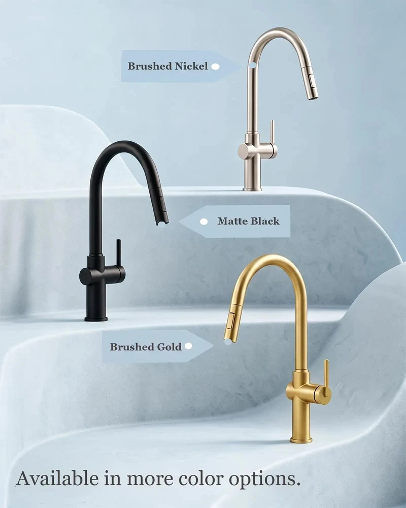 Brushed Nickel Kitchen Faucet With Pull Down Sprayer Serving Up Dual Water Modes And Splash Free Action For Hella Easy Dish Washing And A Slick One Touch Handle For Your Home Sink Setup