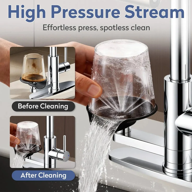 Swanky Chrome Pull Down Kitchen Faucet With Integrated Glass Rinser And Pull Out Sprayer Single Hole Mount Saves Counter Space Badass Stream Cleans Glasses Fast Smooth Action Modern Style Pro Level Quality.