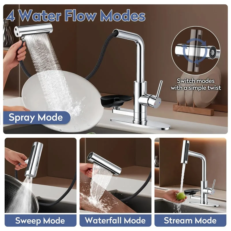 Swanky Chrome Pull Down Kitchen Faucet With Integrated Glass Rinser And Pull Out Sprayer Single Hole Mount Saves Counter Space Badass Stream Cleans Glasses Fast Smooth Action Modern Style Pro Level Quality.