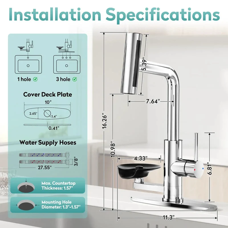 Slick Chrome Kitchen Faucet With Built In Glass Cup Rinser Four Spray Modes Rotating Pressurized Jets Hassle Free Mount Zero Extra Drilling Smooth Daily Use Total Game Changer For Smart Homes