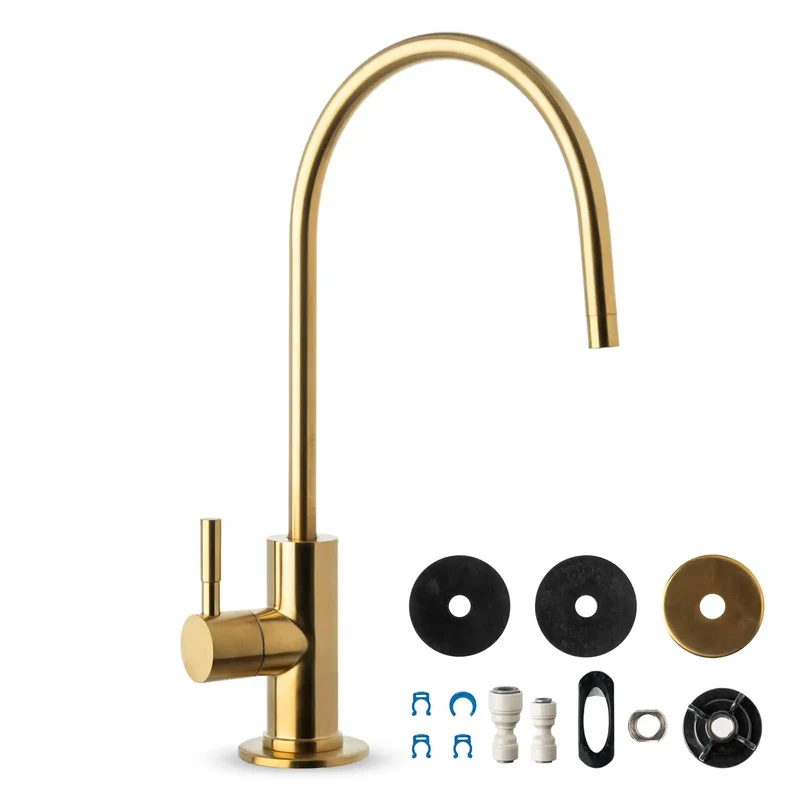 Top Mount Drinking Water Faucet In Sleek Brushed Gold With Lead-Free Brass Body No Sweat No Crawl DIY Install Straight Up Smooth For Everyday Kitchen Sink Routine