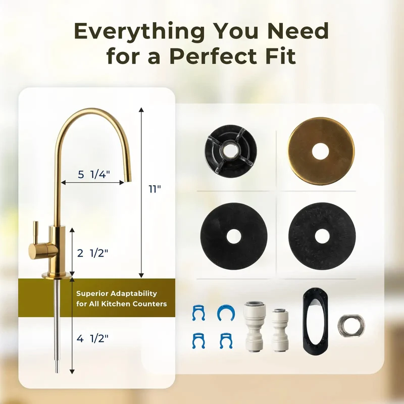 Top Mount Drinking Water Faucet In Sleek Brushed Gold With Lead-Free Brass Body No Sweat No Crawl DIY Install Straight Up Smooth For Everyday Kitchen Sink Routine