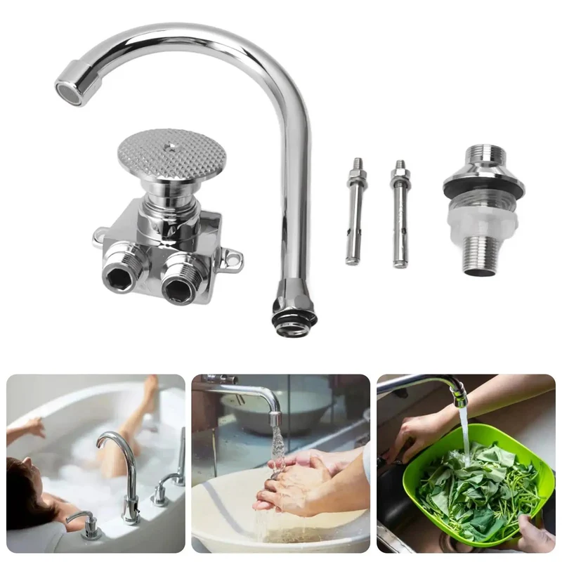 Heavy Duty Copper Foot Pump Kitchen Faucet With Hands Free Foot Control Switch And Flexible Braided Hose For Easy No Touch Water Flow And Spotless Cooking Tasks Make Chores A Breeze