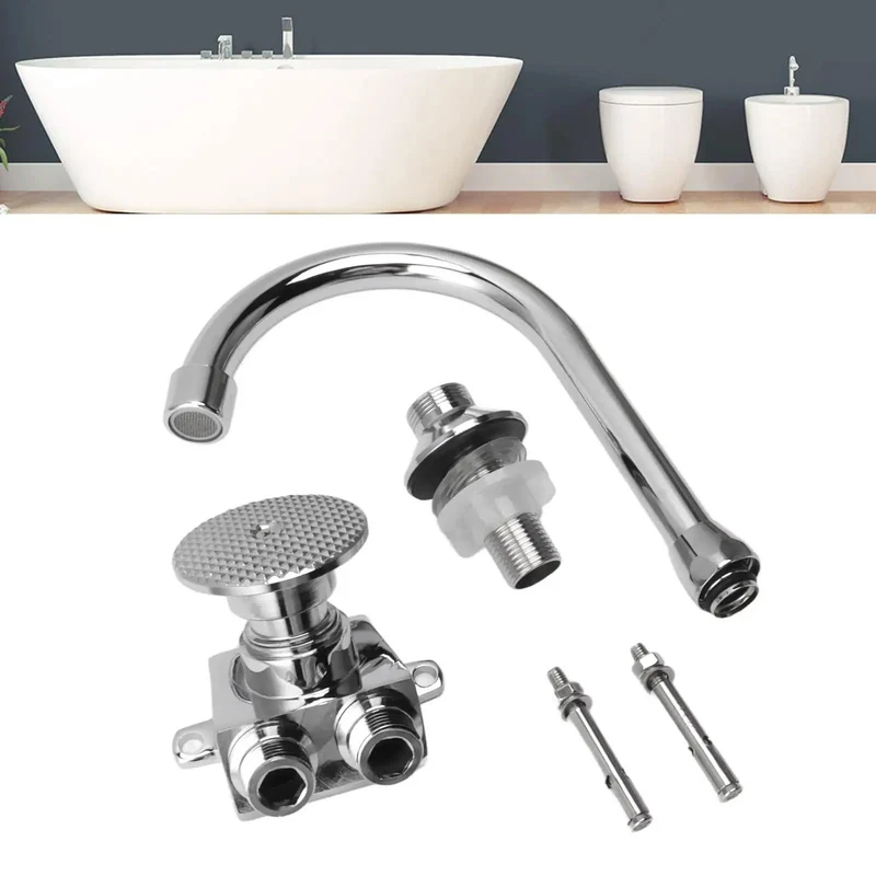 Heavy Duty Copper Foot Pump Kitchen Faucet With Hands Free Foot Control Switch And Flexible Braided Hose For Easy No Touch Water Flow And Spotless Cooking Tasks Make Chores A Breeze