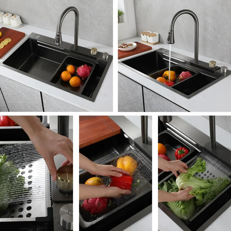 Killer Kitchen Sink Set With Slick Retractable Faucet And Pull Down Spray Head Includes Deep Bowl Basket Strainer Badass Cutting Board And No Hassle Siphon Drain Kit