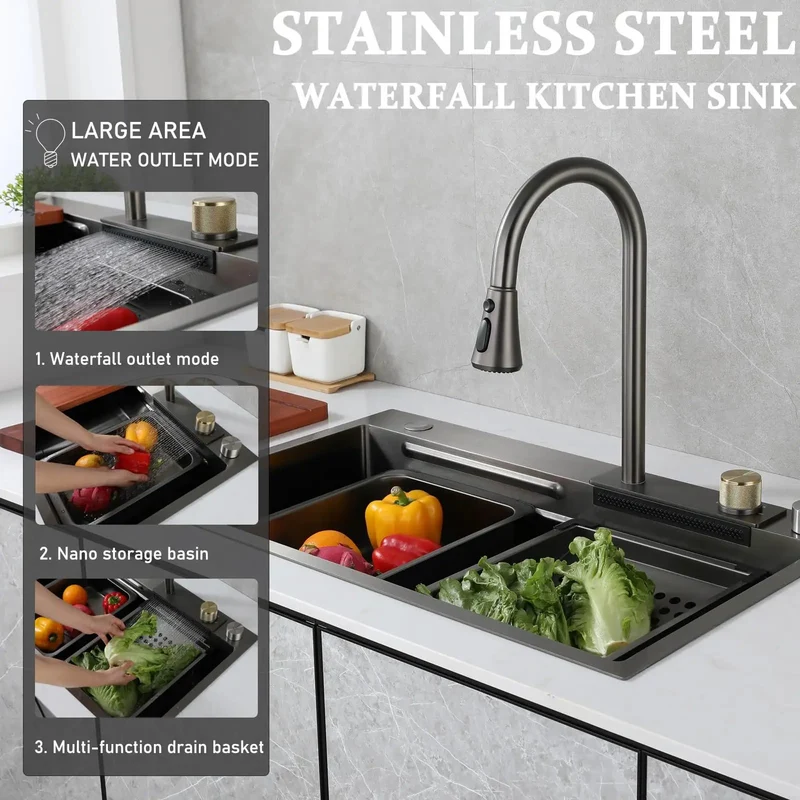 Killer Kitchen Sink Set With Slick Retractable Faucet And Pull Down Spray Head Includes Deep Bowl Basket Strainer Badass Cutting Board And No Hassle Siphon Drain Kit