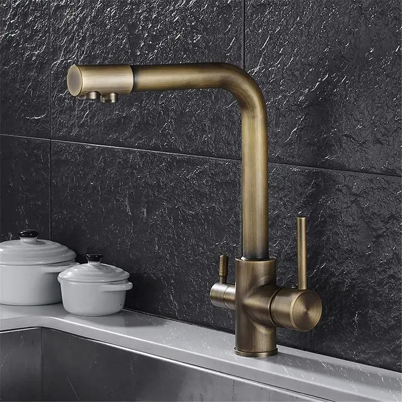 Kick Up Your Kitchen Game With This Heavy Duty Antique Bronze Faucet Boasting A Smooth 360 Rotate Dual Spout Filter Tap For Fresh Clean Drinking Water On Demand