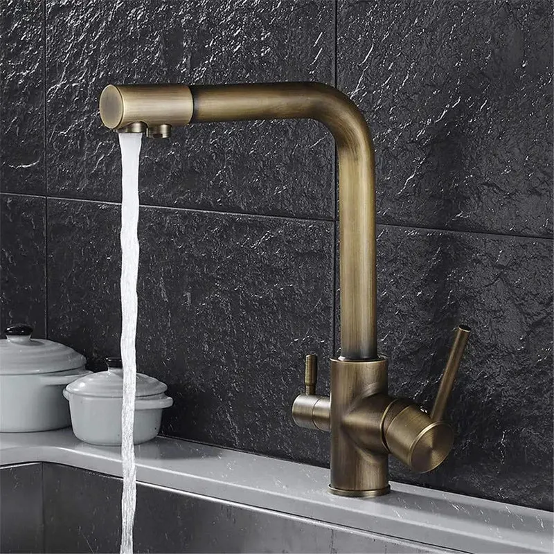 Kick Up Your Kitchen Game With This Heavy Duty Antique Bronze Faucet Boasting A Smooth 360 Rotate Dual Spout Filter Tap For Fresh Clean Drinking Water On Demand