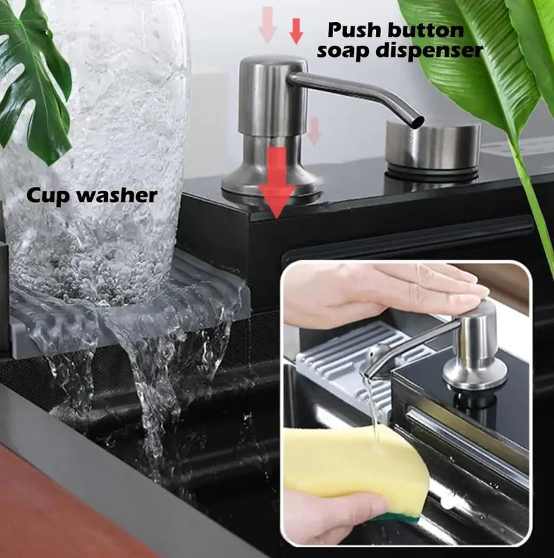 Top Shelf Smart Kitchen Faucet With Digital Temp Display And Dual Waterfall Streams Slim Grey Brushed Steel Five Flow Modes Straight Shooter Performance No Drip Hassle Install For Home Use