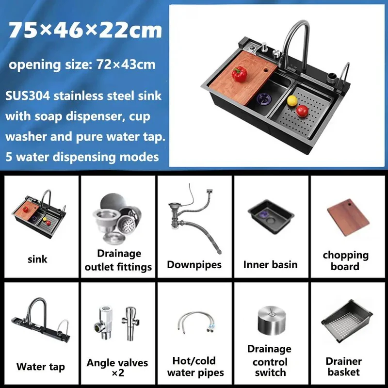 Hella Durable 304 Stainless Steel Double Bowl Kitchen Sink Bundle With Slick Digital Faucet Boasting Brushed Finish Real Time Temp Gauge Six Custom Spray Patterns For The Sweet Modern Setup