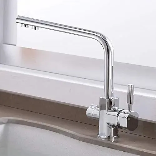 Three Way Kitchen Faucet With 360 Swivel Dual Handle Water Filter Tap And Deck Mounted Sink Mixer Featuring Rust Resistant Finish And Hassle Free Cleanup For Top Shelf Hydration