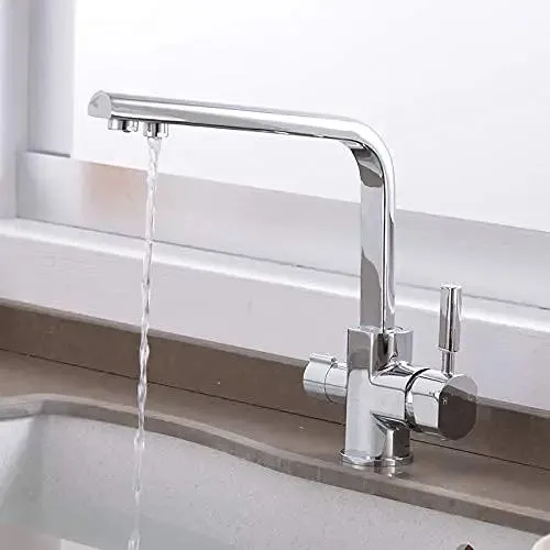 Three Way Kitchen Faucet With 360 Swivel Dual Handle Water Filter Tap And Deck Mounted Sink Mixer Featuring Rust Resistant Finish And Hassle Free Cleanup For Top Shelf Hydration