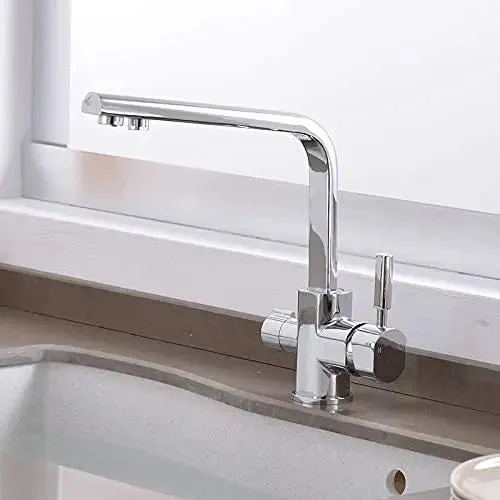 Three Way Kitchen Faucet With 360 Swivel Dual Handle Water Filter Tap And Deck Mounted Sink Mixer Featuring Rust Resistant Finish And Hassle Free Cleanup For Top Shelf Hydration