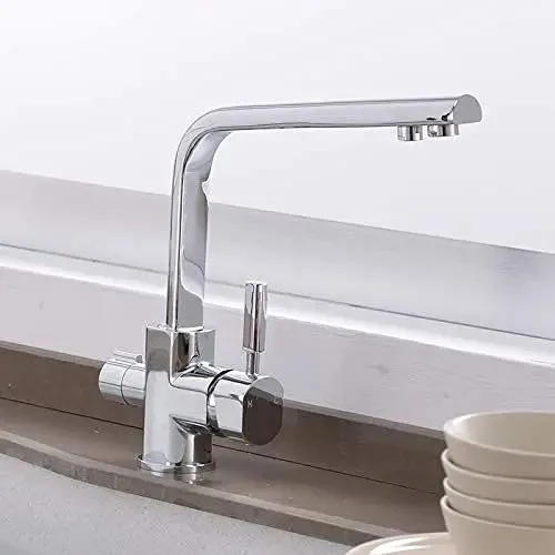 Three Way Kitchen Faucet With 360 Swivel Dual Handle Water Filter Tap And Deck Mounted Sink Mixer Featuring Rust Resistant Finish And Hassle Free Cleanup For Top Shelf Hydration
