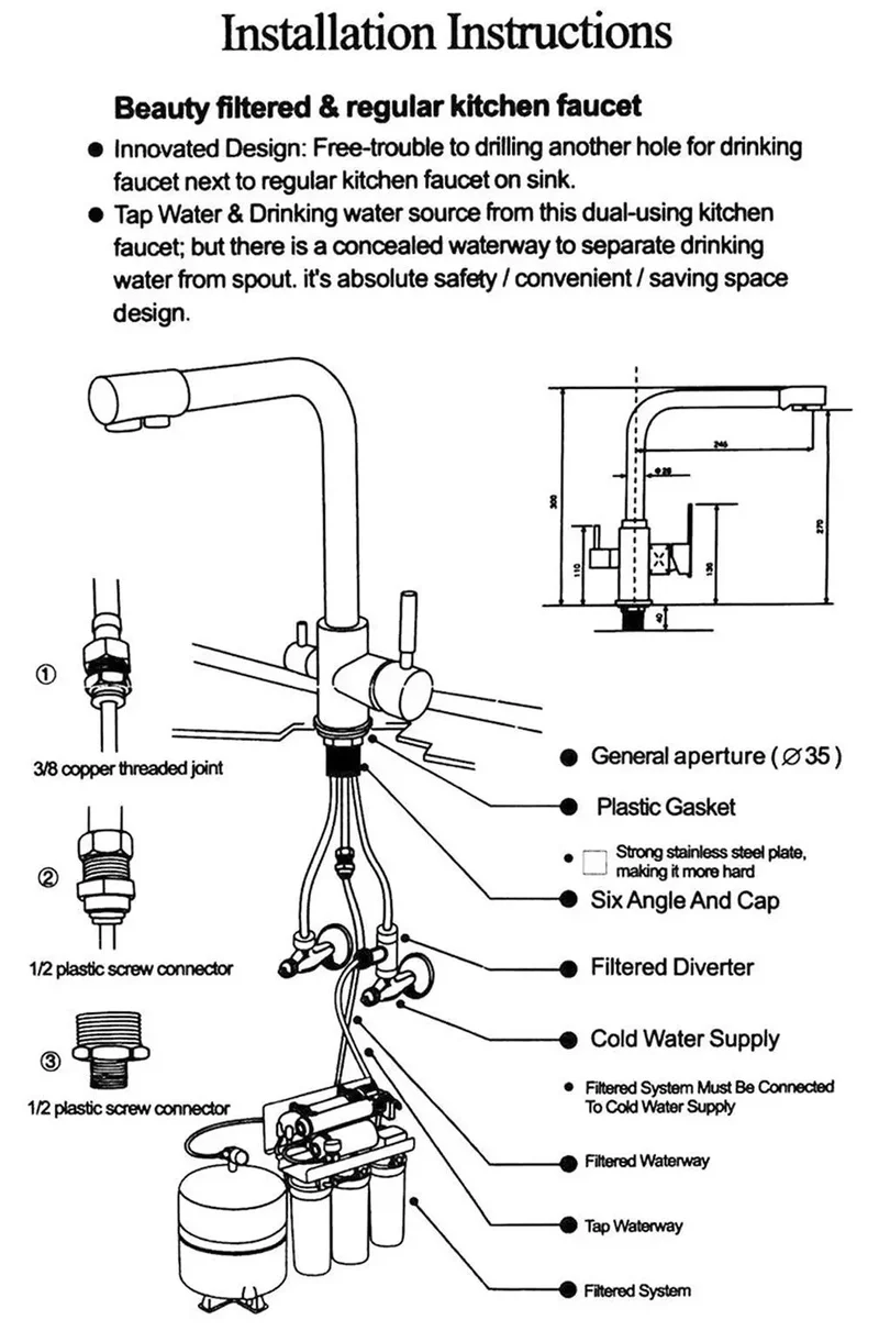 Brushed Deck Mount Kitchen Faucet With 360 Swivel Spout And Dual Handles Featuring A Built In Drinking Water Filter Tap Rust Resistant Finish Offering Dead Simple Cleanup And No Sweat Daily Care