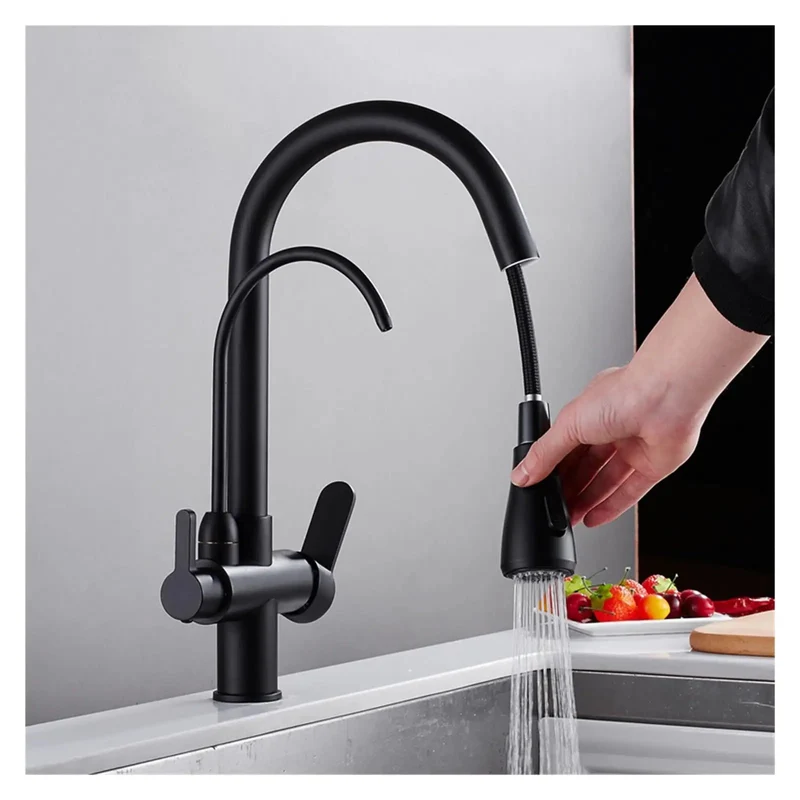 Top Shelf 360 Degree Rotating Kitchen Faucet With Super Slick Pull Out Sprayer Deck Mounted Hot Cold Filtered Water Mixer No Sweat Setup For Sleek Grey Sink Tap Home Upgrade Essential