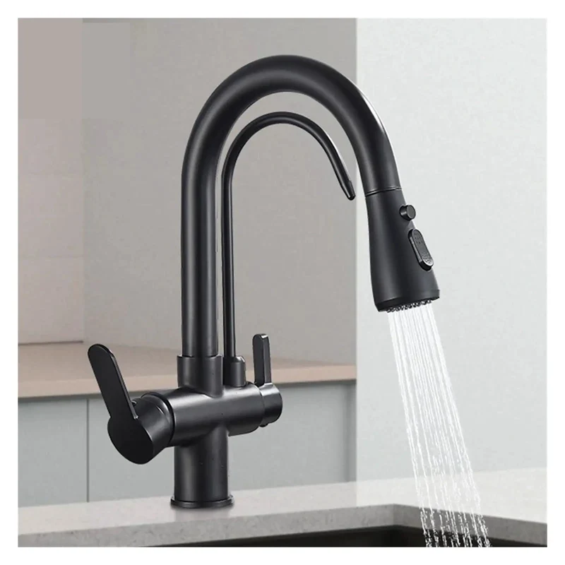 Top Shelf 360 Degree Rotating Kitchen Faucet With Super Slick Pull Out Sprayer Deck Mounted Hot Cold Filtered Water Mixer No Sweat Setup For Sleek Grey Sink Tap Home Upgrade Essential