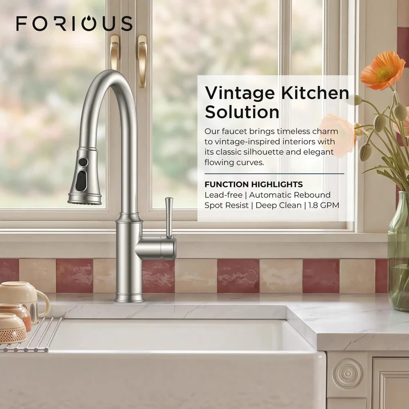 Top Notch Kitchen Sink Faucet With Pull Down Sprayer Delivering A Slick Vintage Vibe And Solid Lead Free Stainless Steel Build For Zero Drip Performance And Serious Water Savings All Day Long