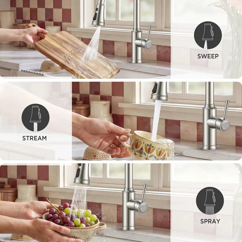Top Notch Kitchen Sink Faucet With Pull Down Sprayer Delivering A Slick Vintage Vibe And Solid Lead Free Stainless Steel Build For Zero Drip Performance And Serious Water Savings All Day Long