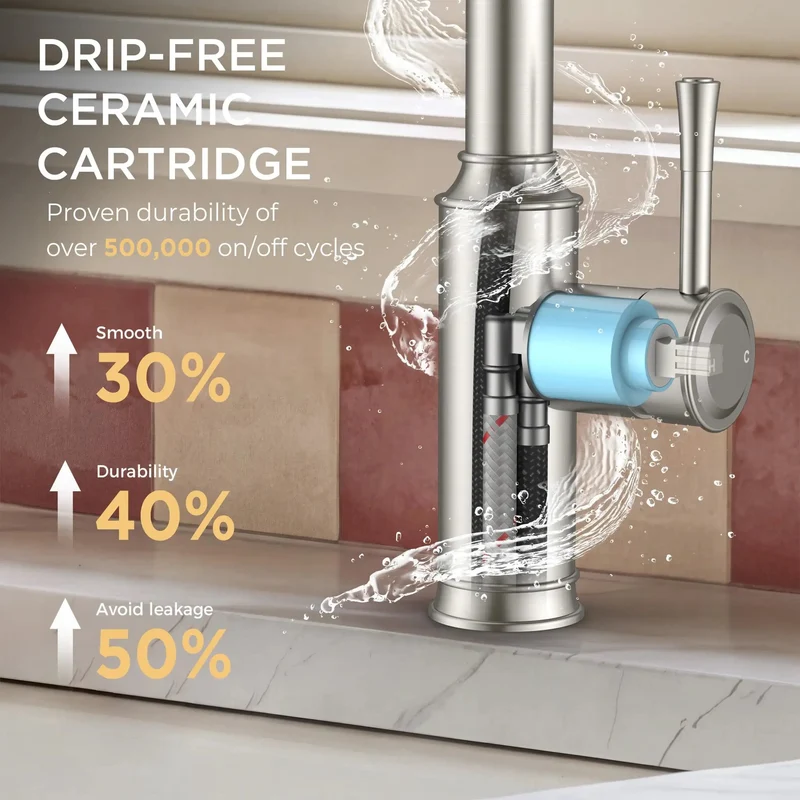 Top Notch Kitchen Sink Faucet With Pull Down Sprayer Delivering A Slick Vintage Vibe And Solid Lead Free Stainless Steel Build For Zero Drip Performance And Serious Water Savings All Day Long