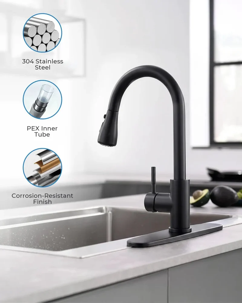 High Arc Kitchen Faucet With Pull Down Sprayer Matte Black Finish 360 Degree Swivel Spout 23 Inch Retractable Hose Top Shelf Heavy Duty Build Perfect For Kitchen Sink Bar And Rv Sink Full Range Reach