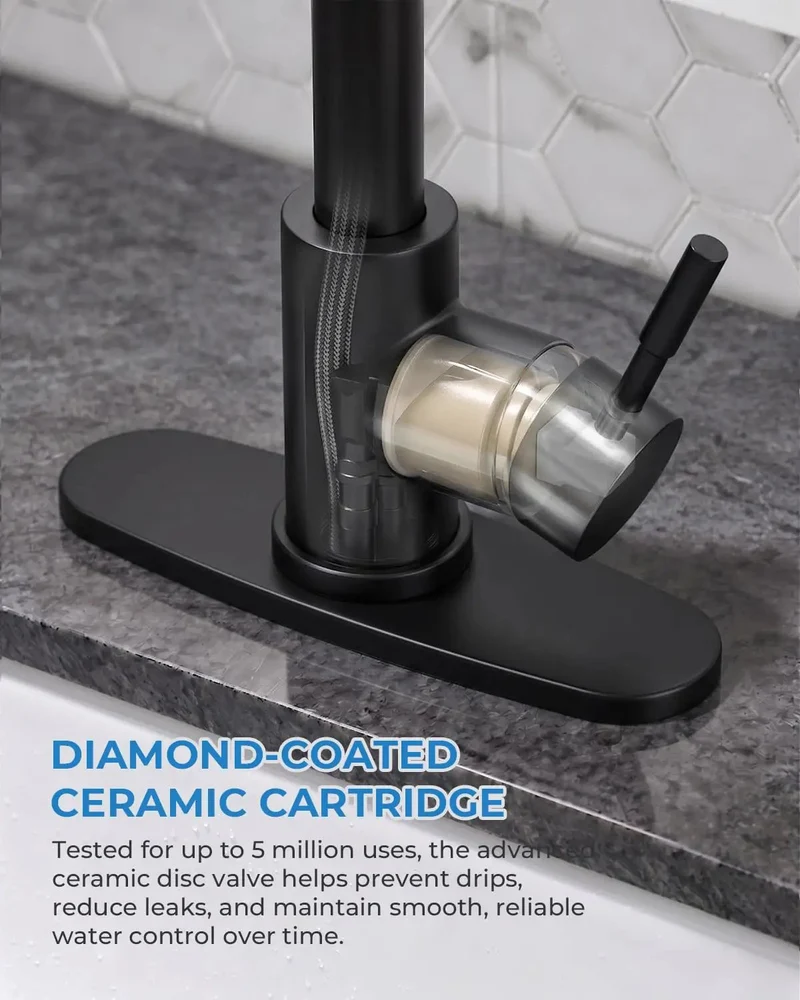 High Arc Kitchen Faucet With Pull Down Sprayer Matte Black Finish 360 Degree Swivel Spout 23 Inch Retractable Hose Top Shelf Heavy Duty Build Perfect For Kitchen Sink Bar And Rv Sink Full Range Reach