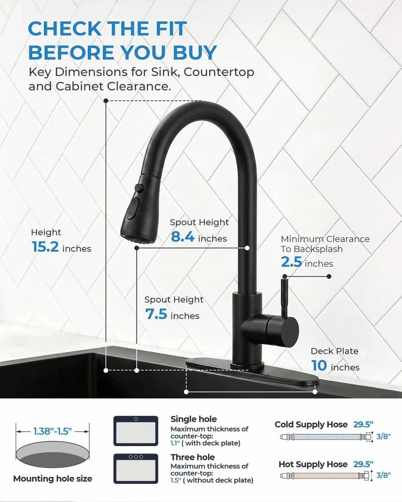 High Arc Kitchen Faucet With Pull Down Sprayer Matte Black Finish 360 Degree Swivel Spout 23 Inch Retractable Hose Top Shelf Heavy Duty Build Perfect For Kitchen Sink Bar And Rv Sink Full Range Reach
