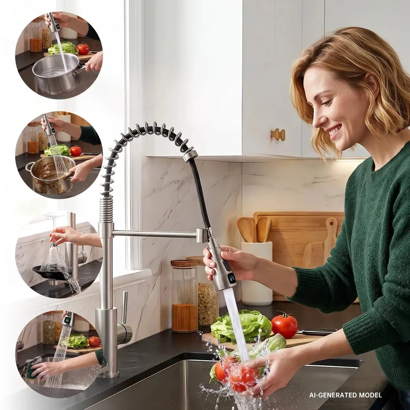 Slick Kitchen Faucet With Built In Glass Rinser And Digital Led Temperature Display Pull Down Sprayer Powered By Running Water No Fuss Top Shelf Sink Fixture For Family