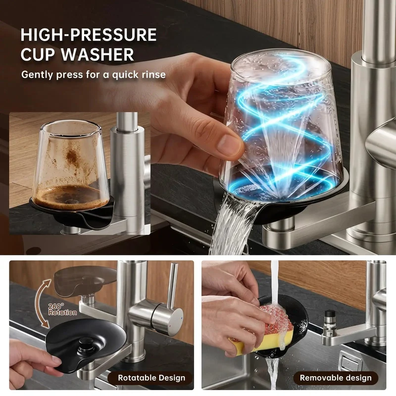 Slick Kitchen Faucet With Built In Glass Rinser And Digital Led Temperature Display Pull Down Sprayer Powered By Running Water No Fuss Top Shelf Sink Fixture For Family