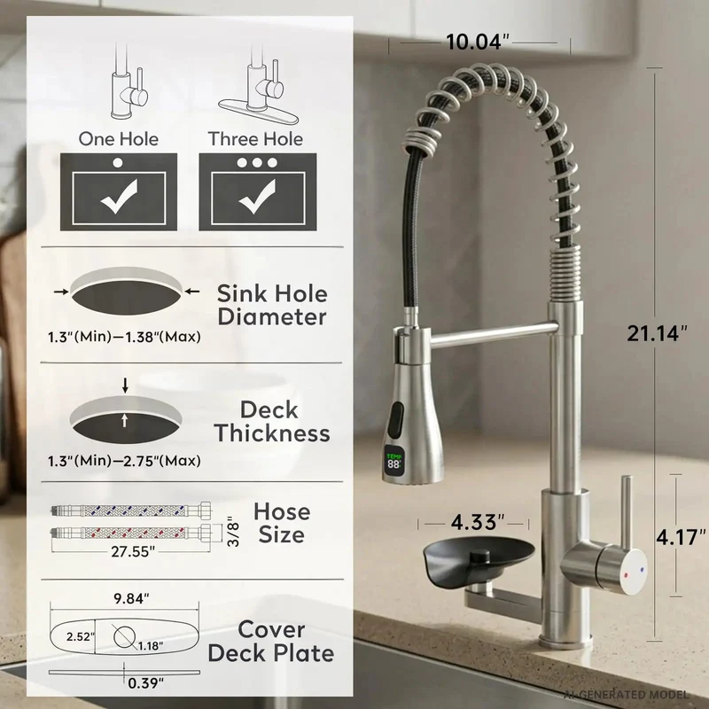 Slick Kitchen Faucet With Built In Glass Rinser And Digital Led Temperature Display Pull Down Sprayer Powered By Running Water No Fuss Top Shelf Sink Fixture For Family