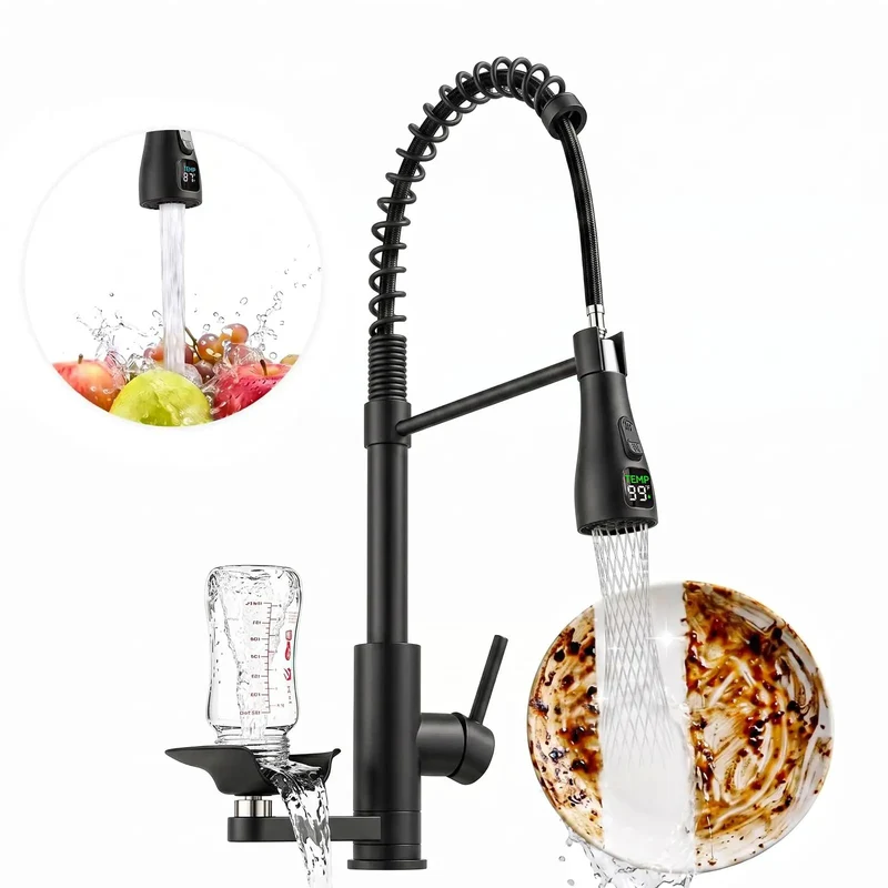 Commercial Grade Kitchen Workstation Faucet With Built In Glass Rinser And Sensor Led Cup Cleaner Pull Down Sprayer High Arc Profile Built Like A Tank Slick Finish Zero Hassle Install For Home Bars