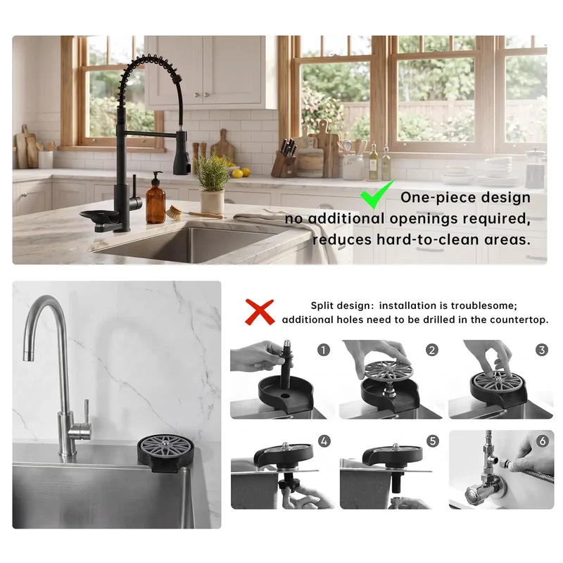 Commercial Grade Kitchen Workstation Faucet With Built In Glass Rinser And Sensor Led Cup Cleaner Pull Down Sprayer High Arc Profile Built Like A Tank Slick Finish Zero Hassle Install For Home Bars