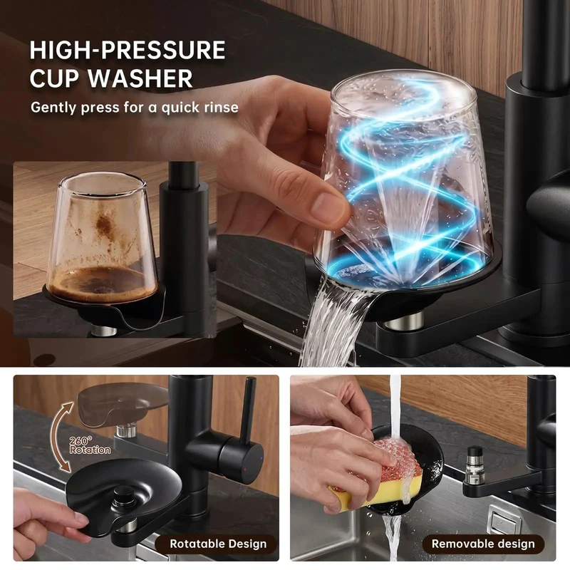 Commercial Grade Kitchen Workstation Faucet With Built In Glass Rinser And Sensor Led Cup Cleaner Pull Down Sprayer High Arc Profile Built Like A Tank Slick Finish Zero Hassle Install For Home Bars