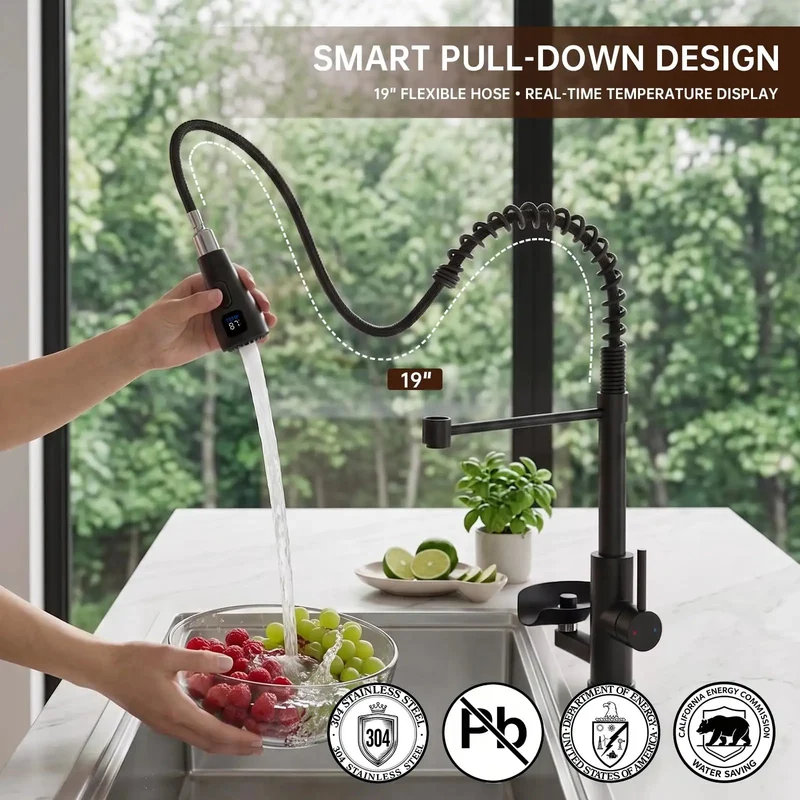 Commercial Grade Kitchen Workstation Faucet With Built In Glass Rinser And Sensor Led Cup Cleaner Pull Down Sprayer High Arc Profile Built Like A Tank Slick Finish Zero Hassle Install For Home Bars