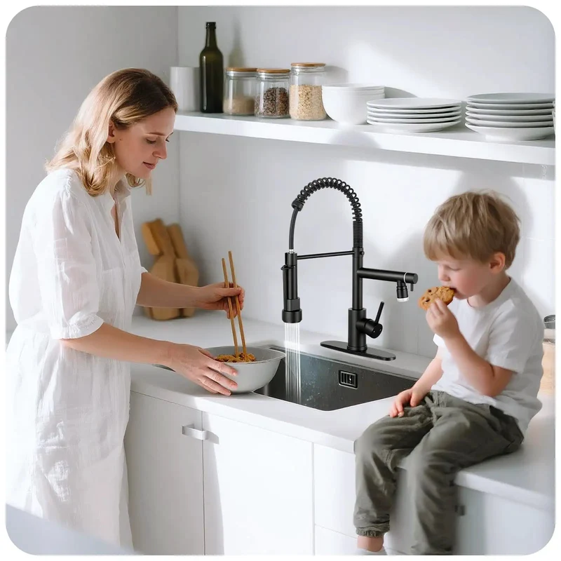 Dual Spray Kitchen Faucet With Pull Down Sprayer In Slick Matte Black Finish For No Sweat Install And Bang For Your Buck Performance Plus Led Temp Light Top Tier Home Pick