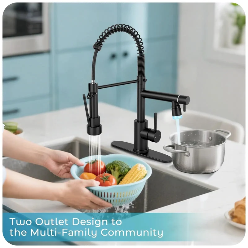 Dual Spray Kitchen Faucet With Pull Down Sprayer In Slick Matte Black Finish For No Sweat Install And Bang For Your Buck Performance Plus Led Temp Light Top Tier Home Pick