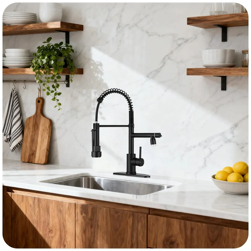Dual Spray Kitchen Faucet With Pull Down Sprayer In Slick Matte Black Finish For No Sweat Install And Bang For Your Buck Performance Plus Led Temp Light Top Tier Home Pick
