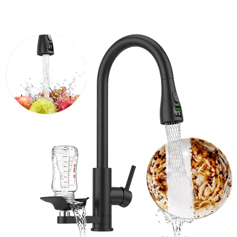 Top Tier Kitchen Workstation Faucet With Built In Glass Rinser And Slick LED Accent Featuring Pull Down Spray Wand High Arch Spout And Fast Cup Washer For No Fuss Cleanup